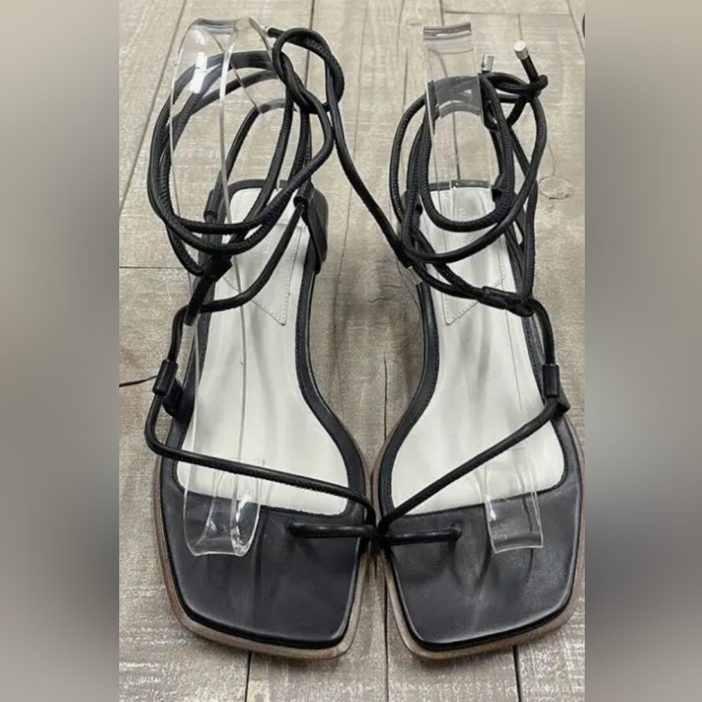 Rag & Bone Cindy Tie Open Toe Wrap Sandals Black Leather EU 37 US 7 3036 - Picture 8 of 11